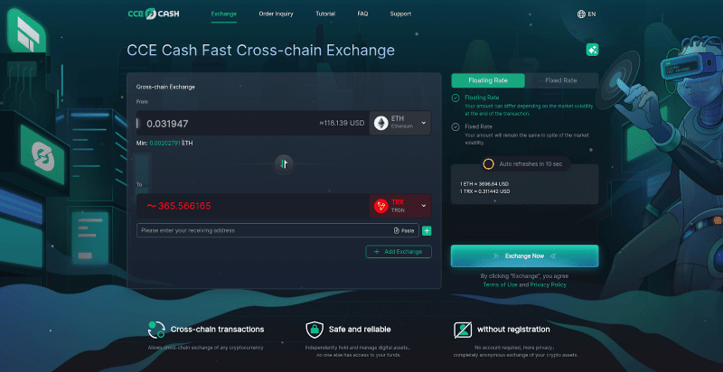 CCE.Cash – Instant Crypto Exchange with No KYC