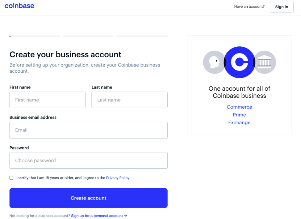 coinbase business account